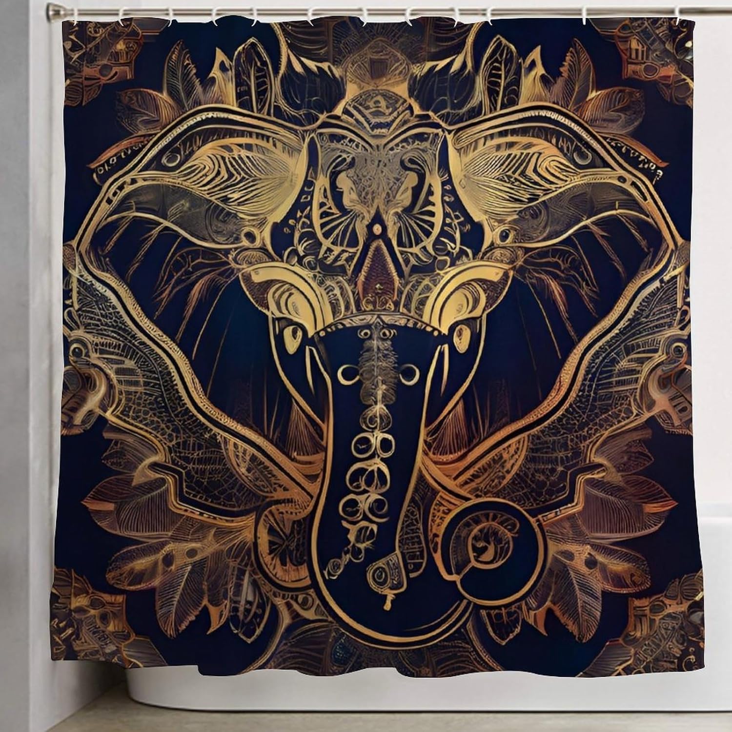 OXJOIIS Shower Curtain with 12 Hooks and Paisley Elephant Design