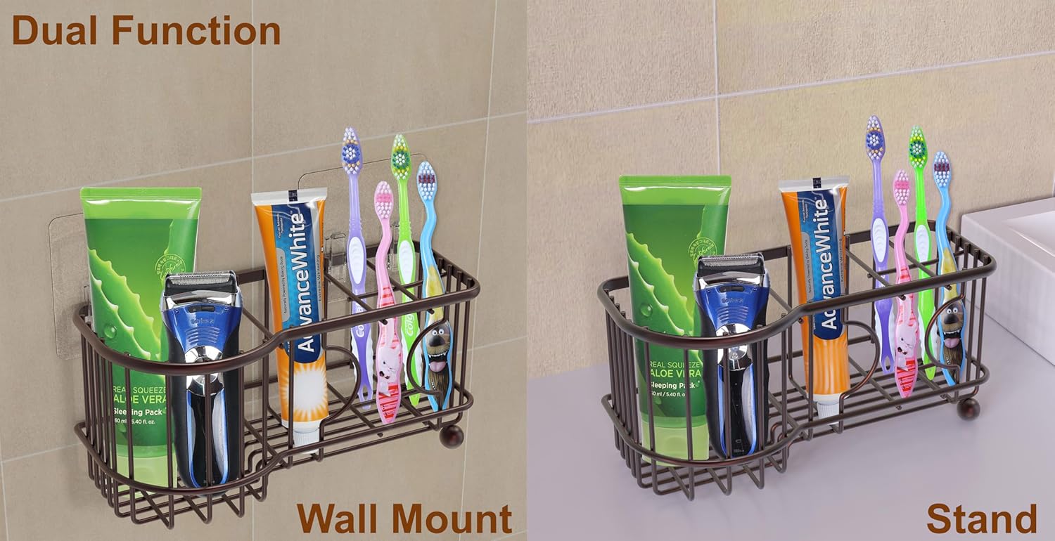 Simple Houseware 6 Slots Toothbrush Holder Adhesive Wall Organizer Bronze
