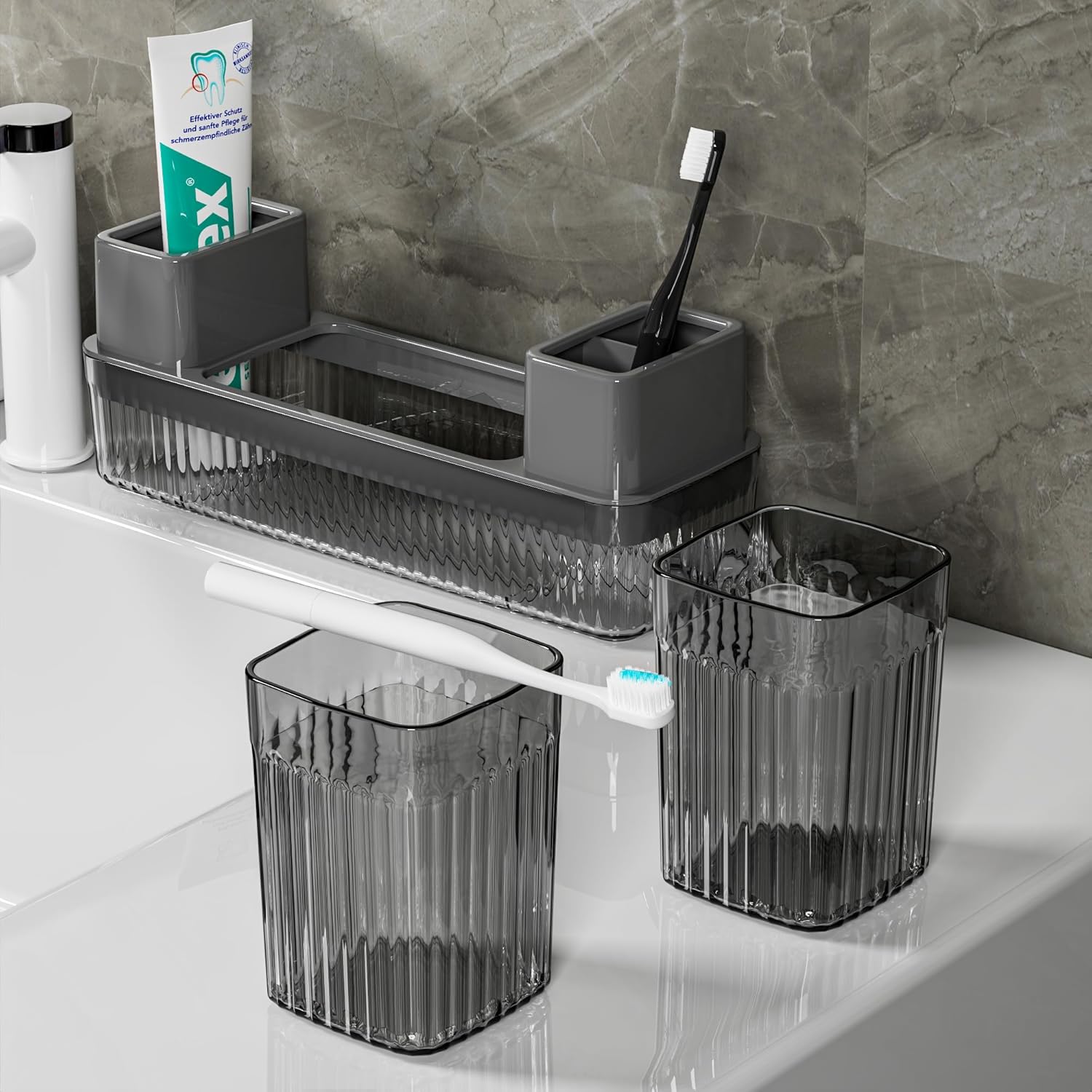 Vowupt Toothbrush Holder Set 2 Cups Organizer