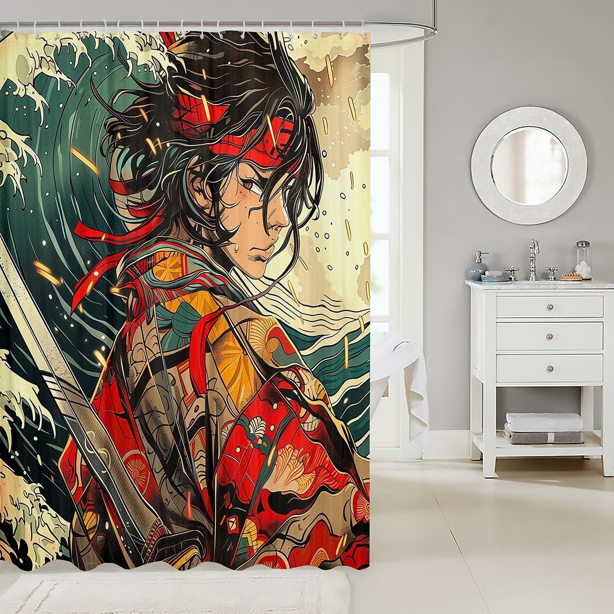 Erosebridal Samurai Anime Shower Curtain Set 72x72
