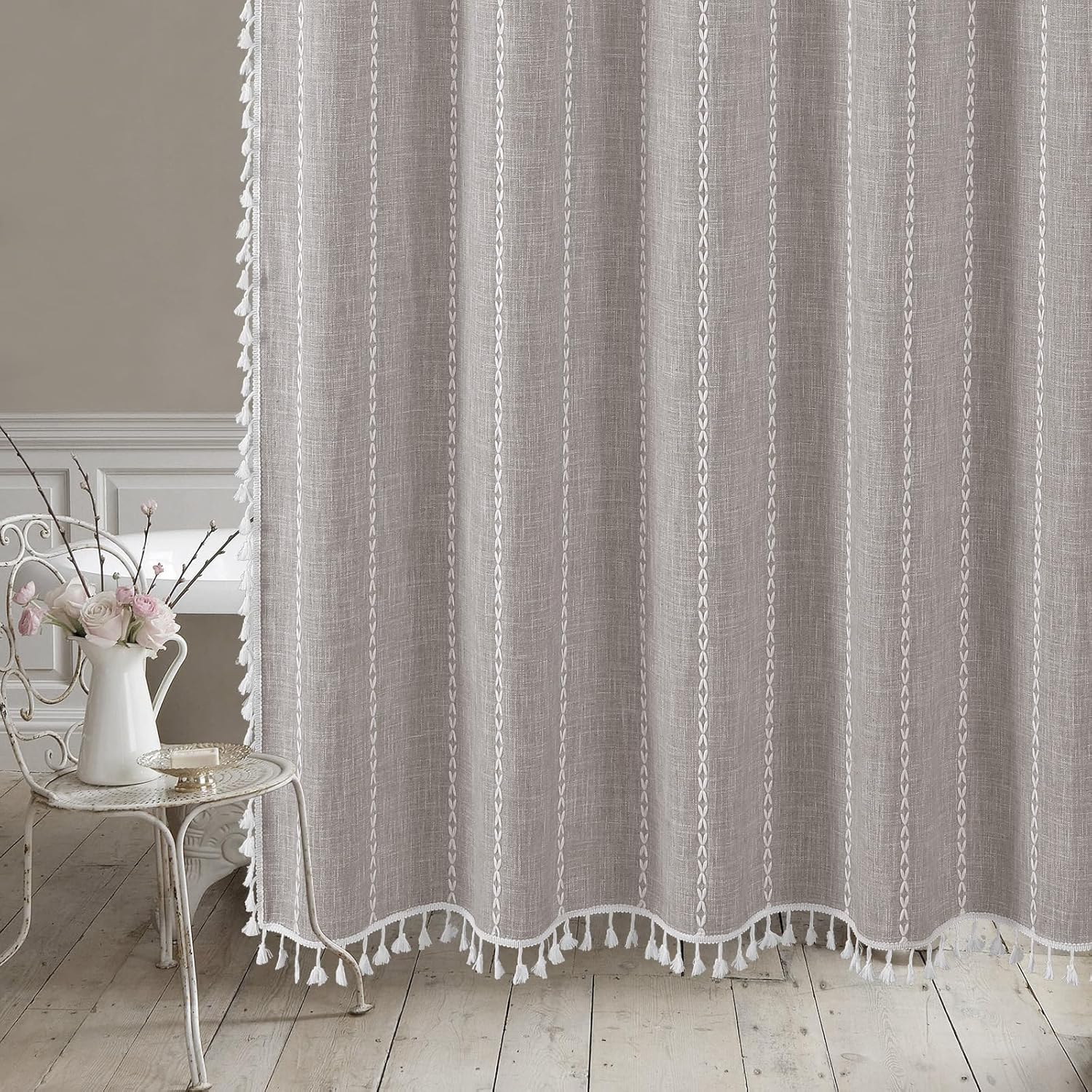 MitoVilla Boho Farmhouse Shower Curtain Set Grey Taupe 72x74