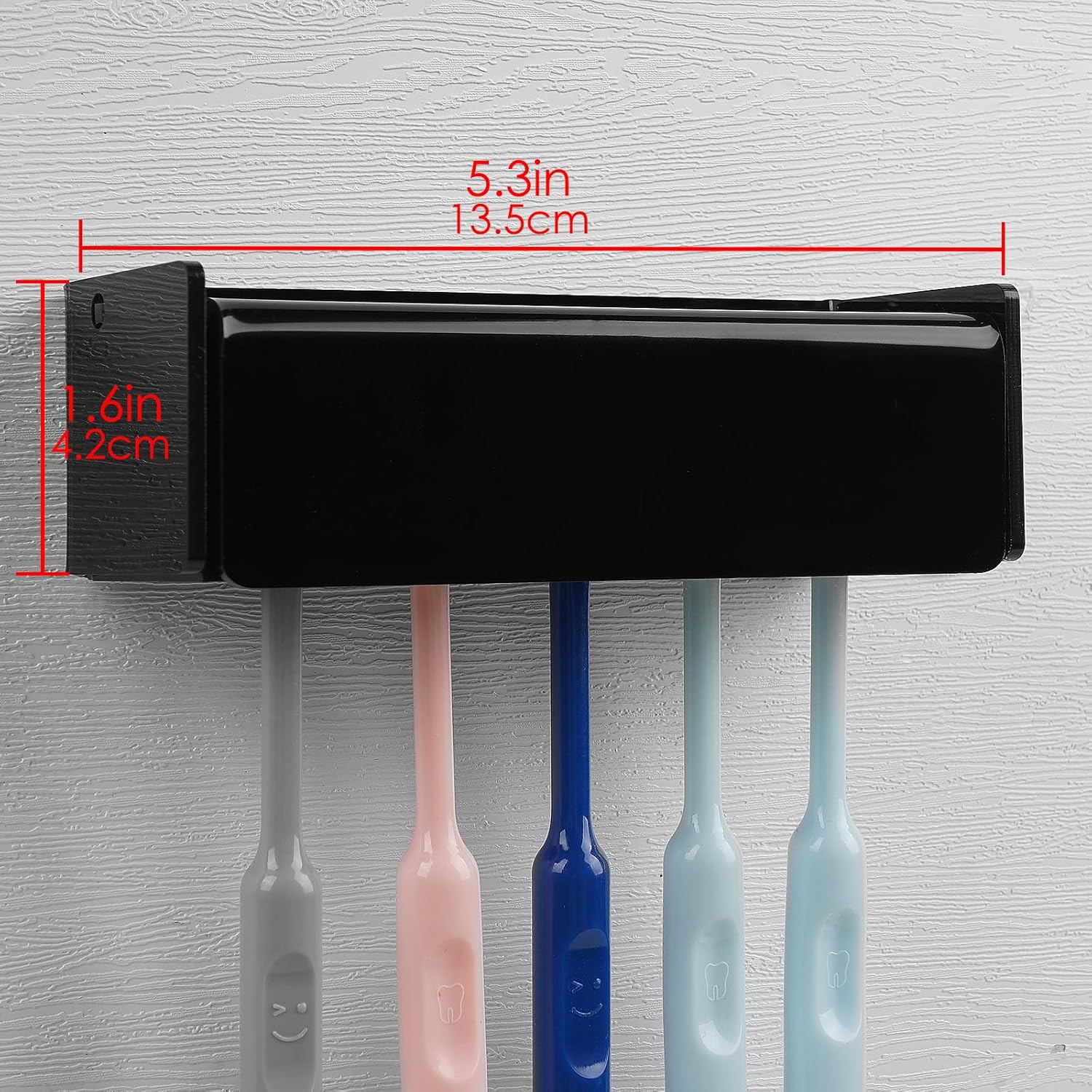 5 Slots Wall Mount Toothbrush Holder with Cover Black