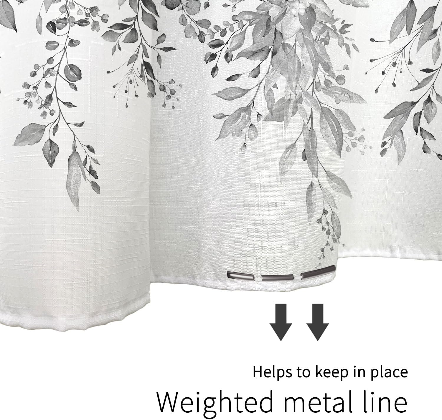 Tititex Grey Leaves Faux Linen Shower Curtain Set 72x72 with Hooks 1