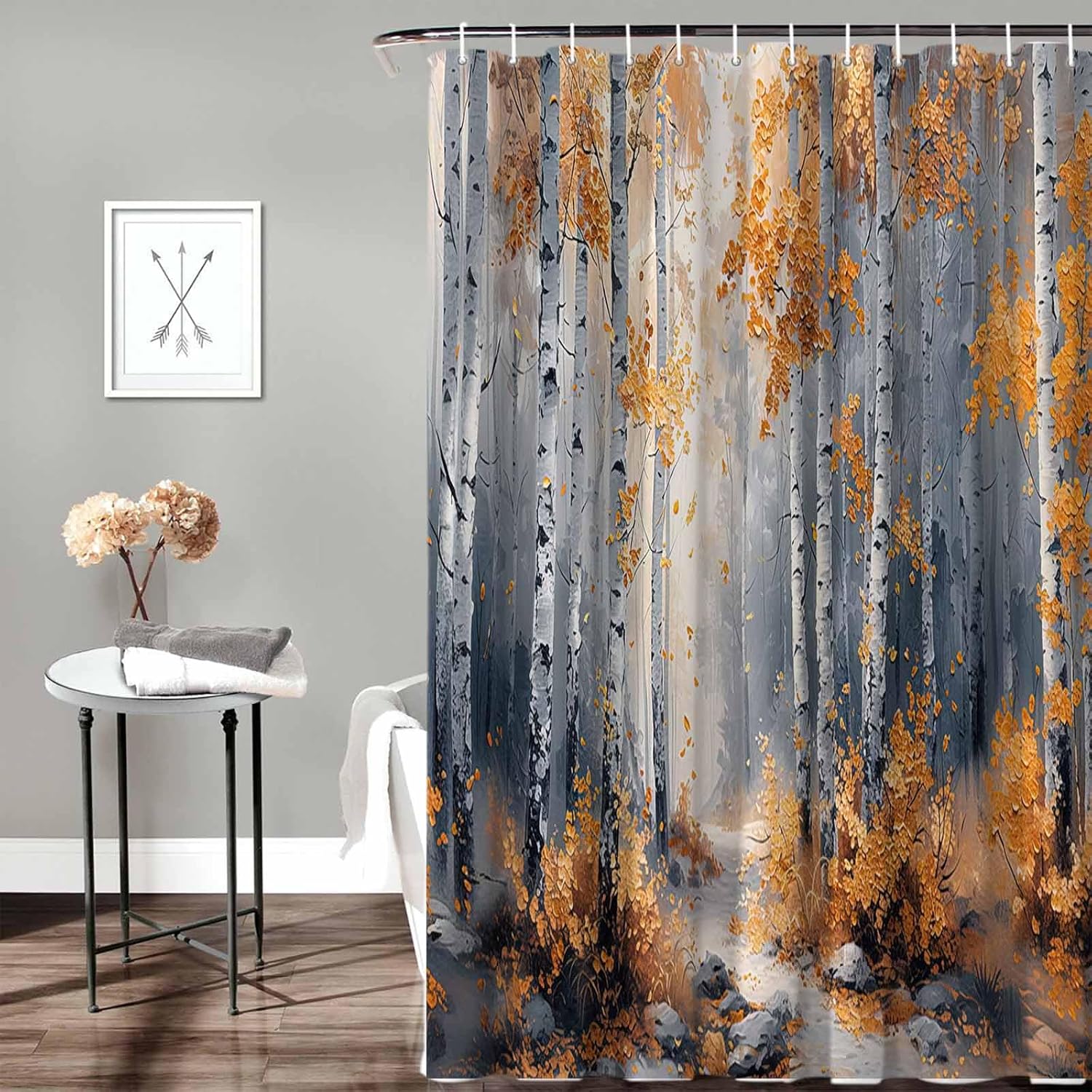 72 Inch Forest Art Shower Curtain Set with 12 Hooks