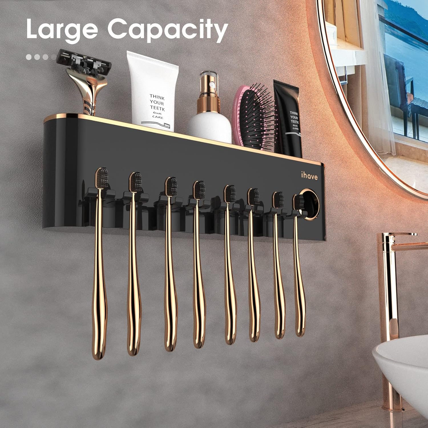 iHave Toothbrush Holder with Dispenser and Storage