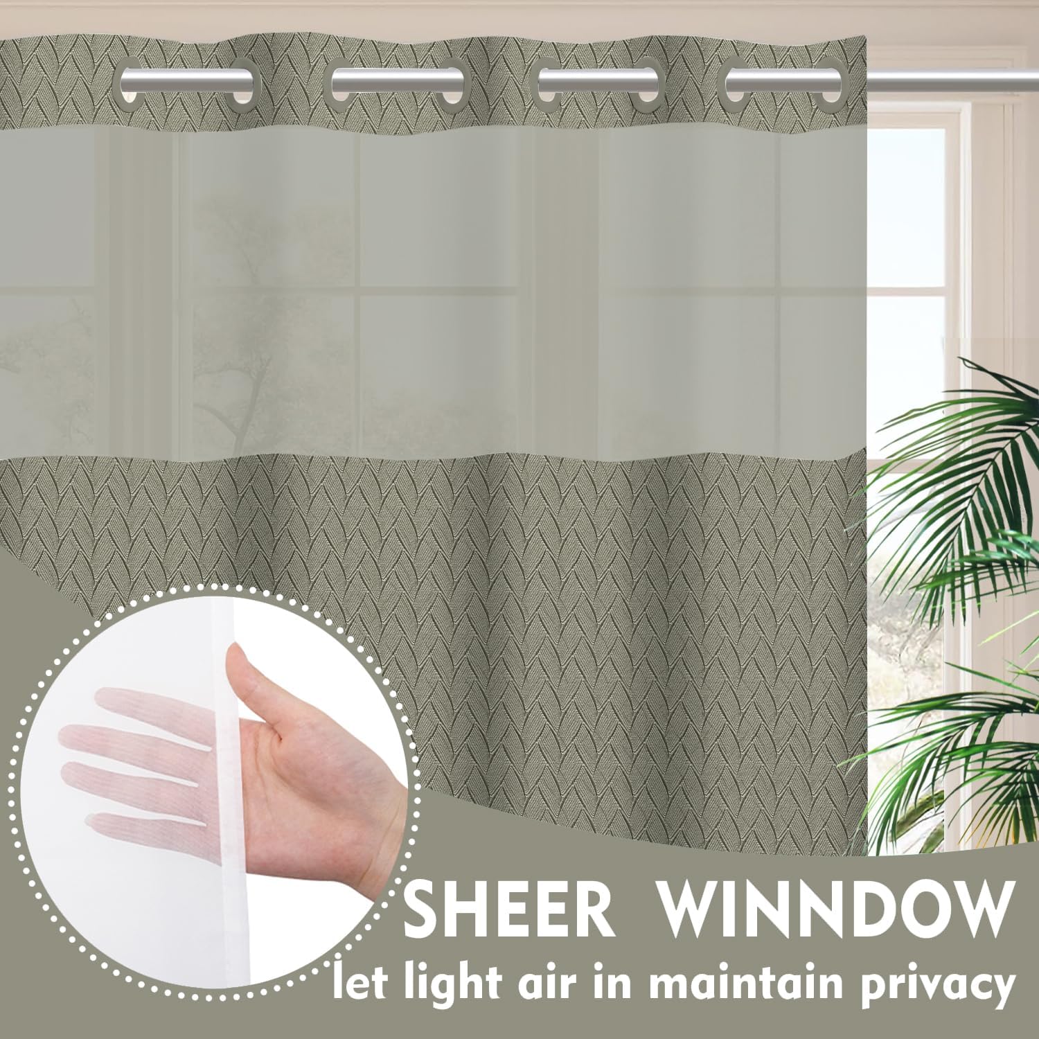 TERSUM No Hook Shower Curtain Set Grey 71x74 Inch