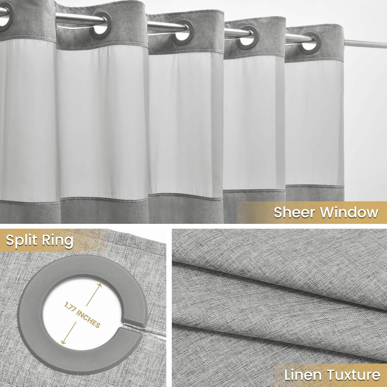 WONICY No Hook Shower Curtain Set with Liner Grey