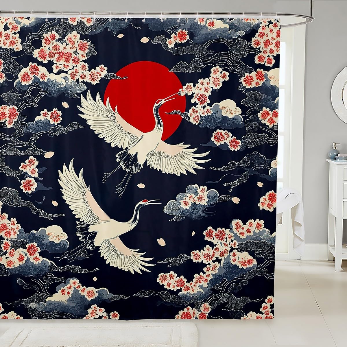 Feelyou Kids Japanese Crane Shower Curtain Set