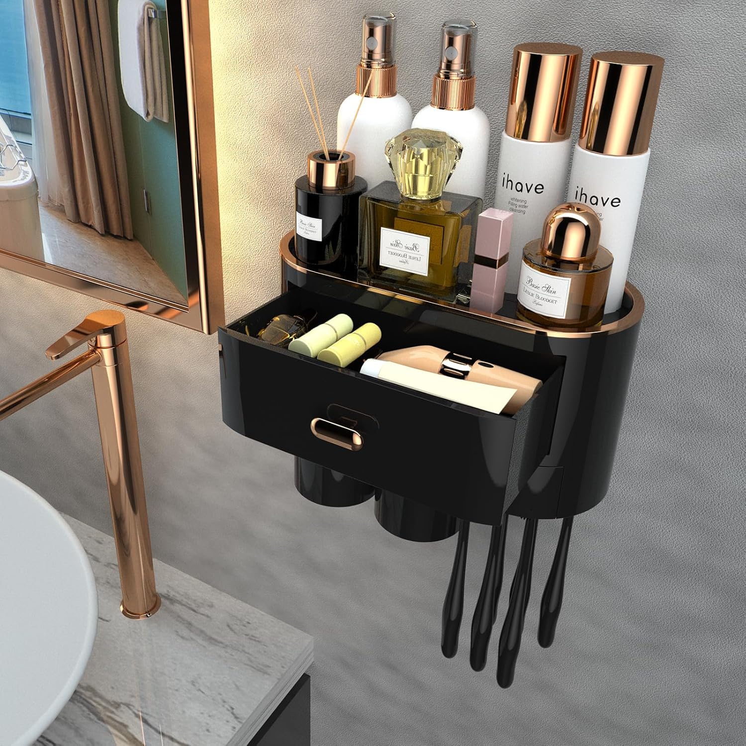 iHave Toothbrush Holder with 2 Cups and Drawer