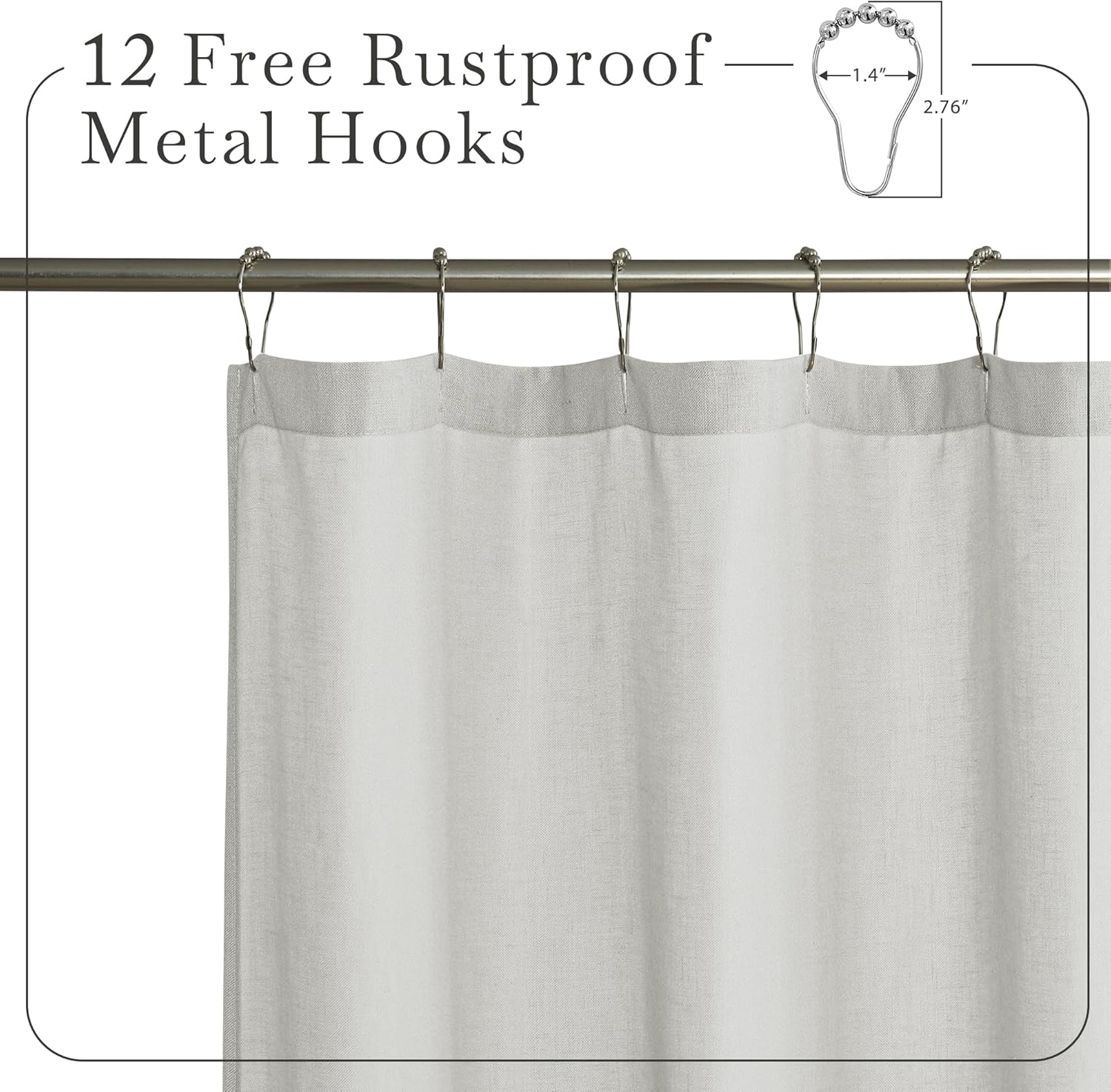 KGORGE Semi Sheer Linen Shower Curtain - 72x90 Inches Grey with Hooks