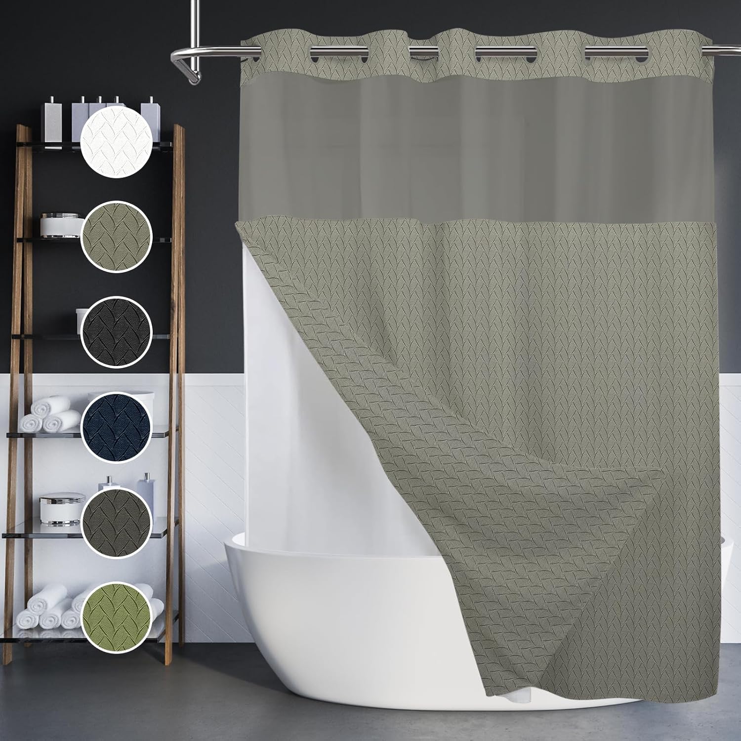 TERSUM No Hook Shower Curtain Set Grey 71x74 Inch