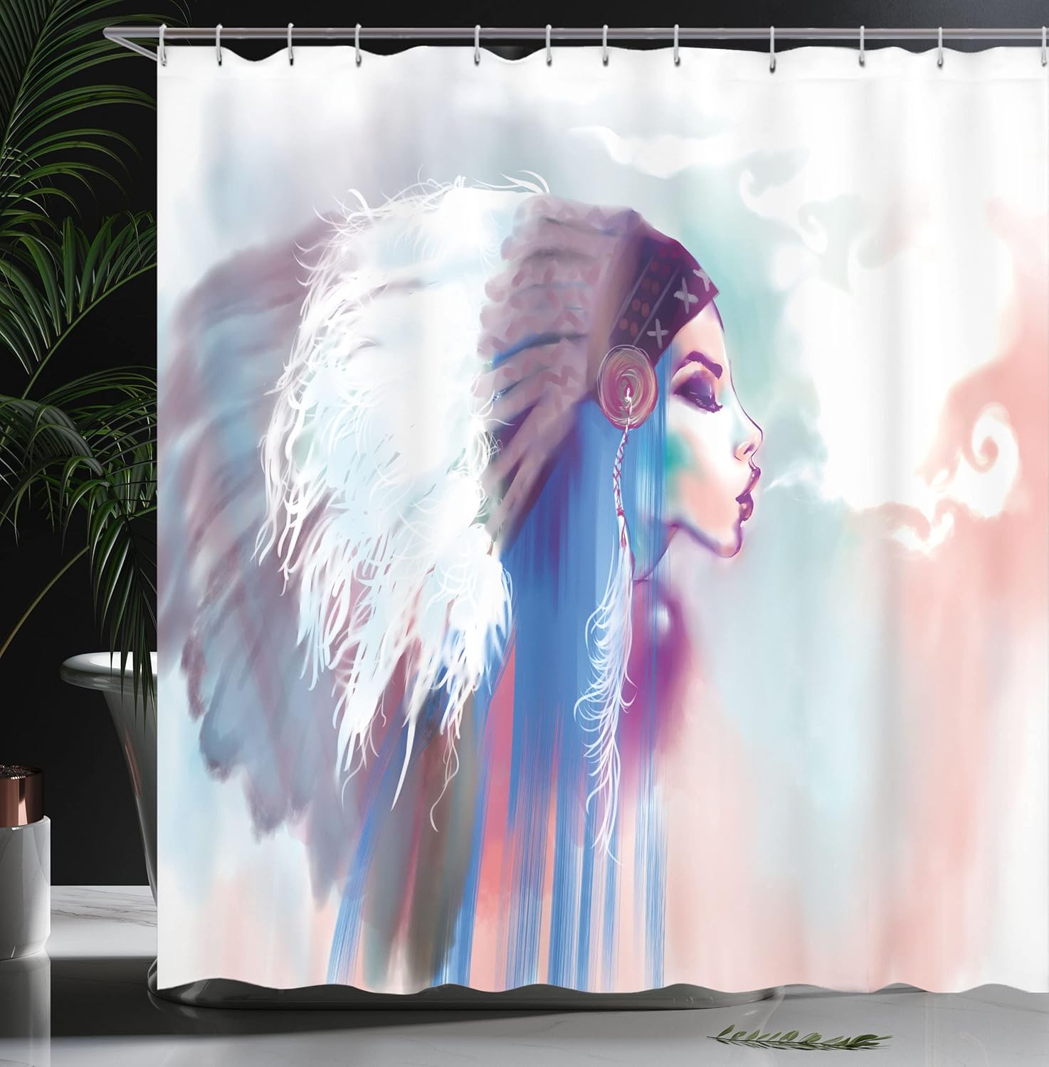 Ambesonne Tribal Shower Curtain Set with Hooks 69x84 Blue Mauve Salmon
