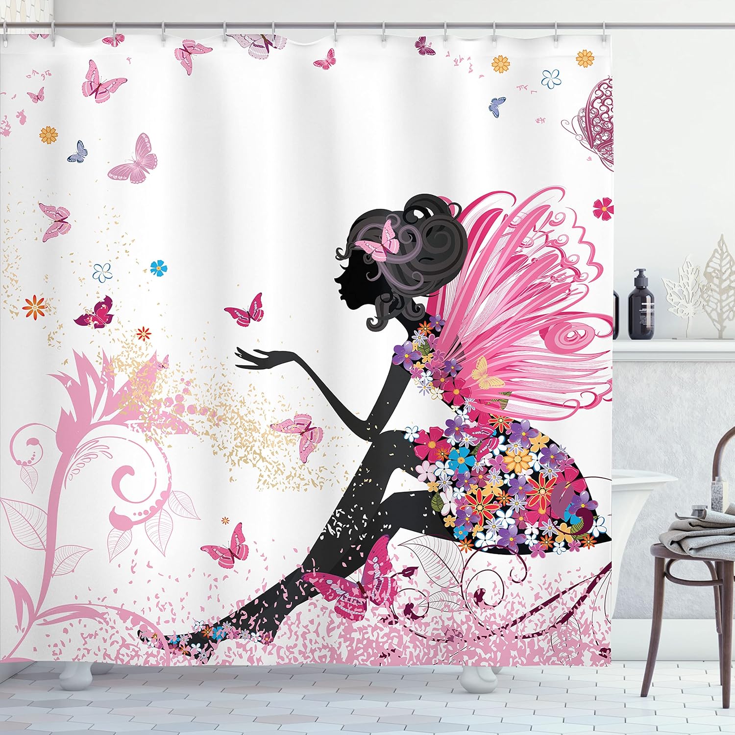 Ambesonne Fantasy Shower Curtain Set with Hooks 69x75 Inches Pale Pink