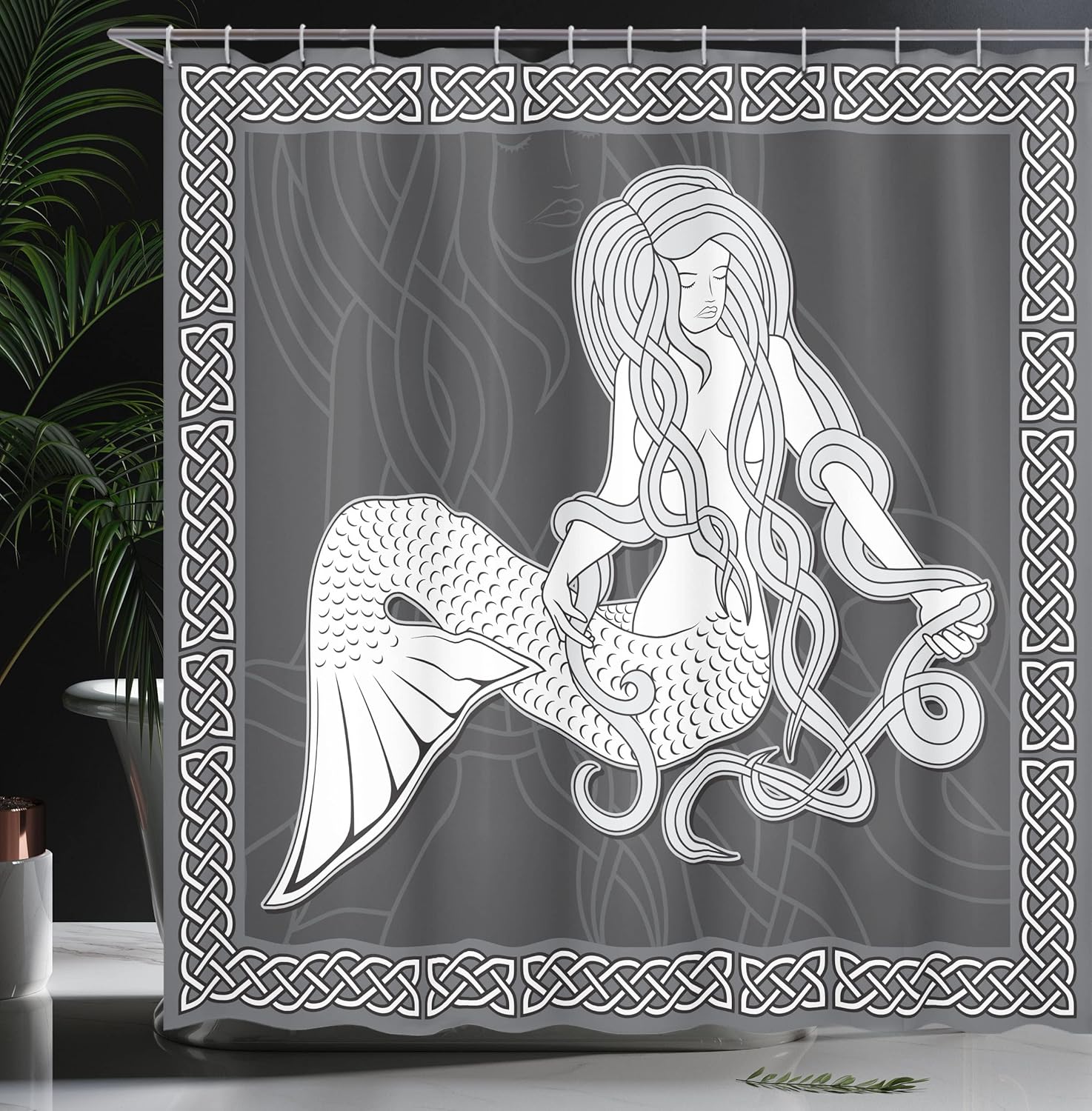 Ambesonne Mermaid Shower Curtain with Celtic Hooks