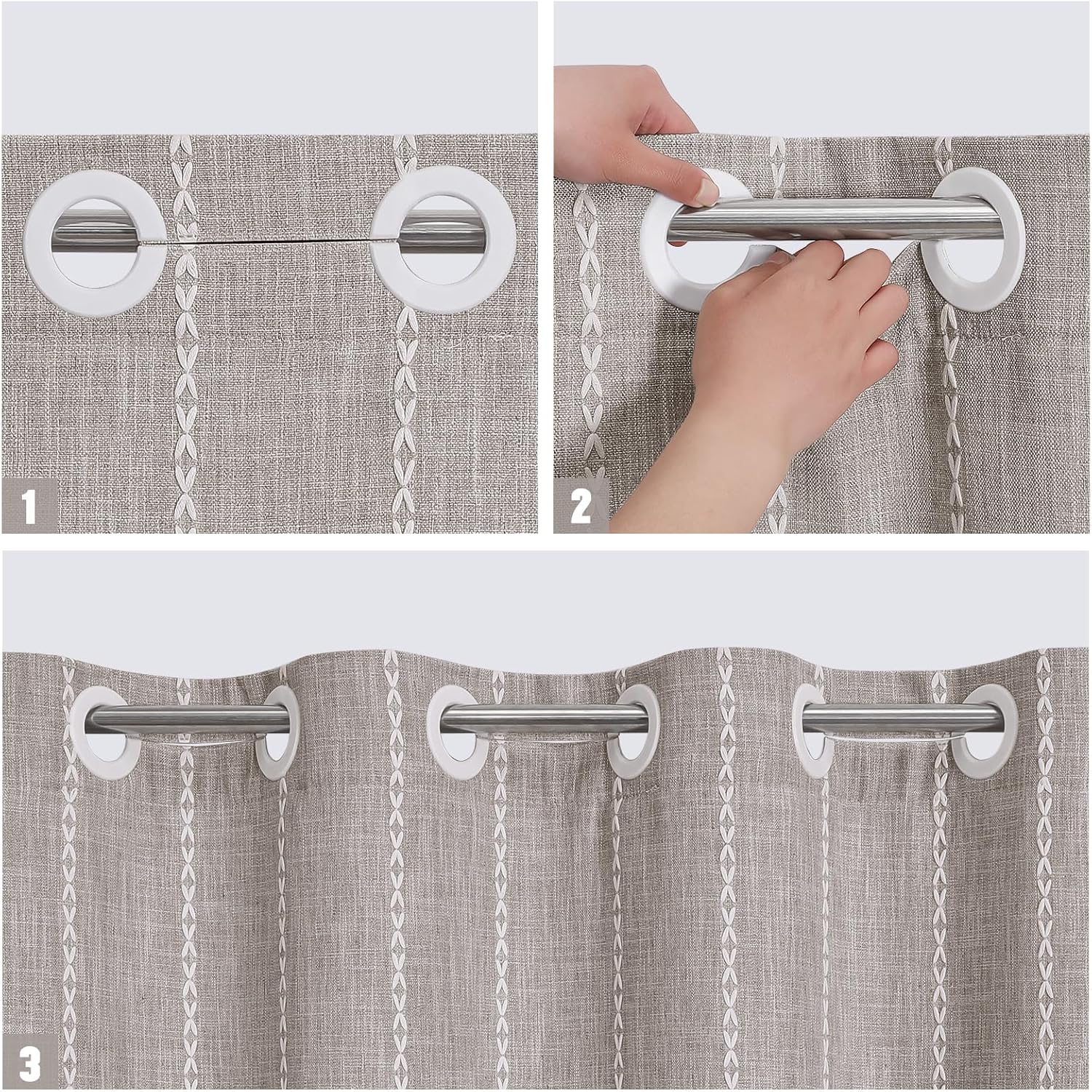 MitoVilla Boho Farmhouse Shower Curtain Set Grey Taupe 72x74