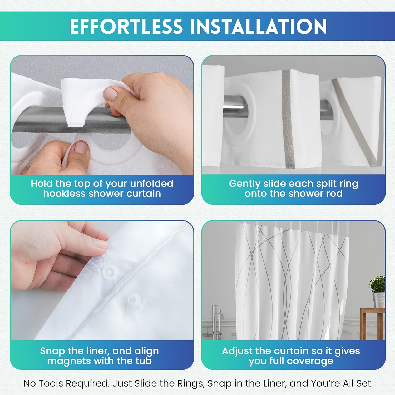 Alta Living No Hook Shower Curtain Set - White 71x74 Inches