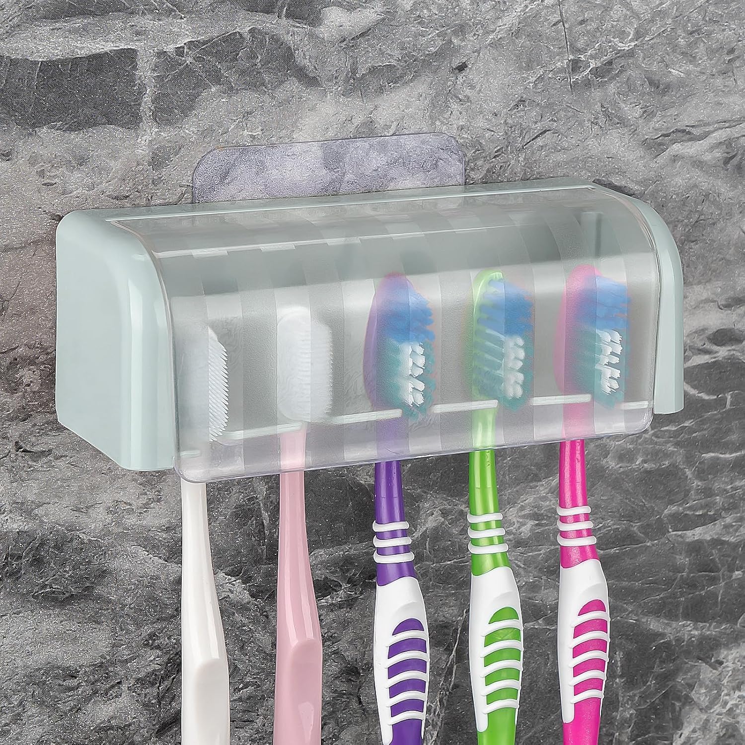 LUEXBOX Wall Mounted Toothbrush Holder with Cover 5 Slots