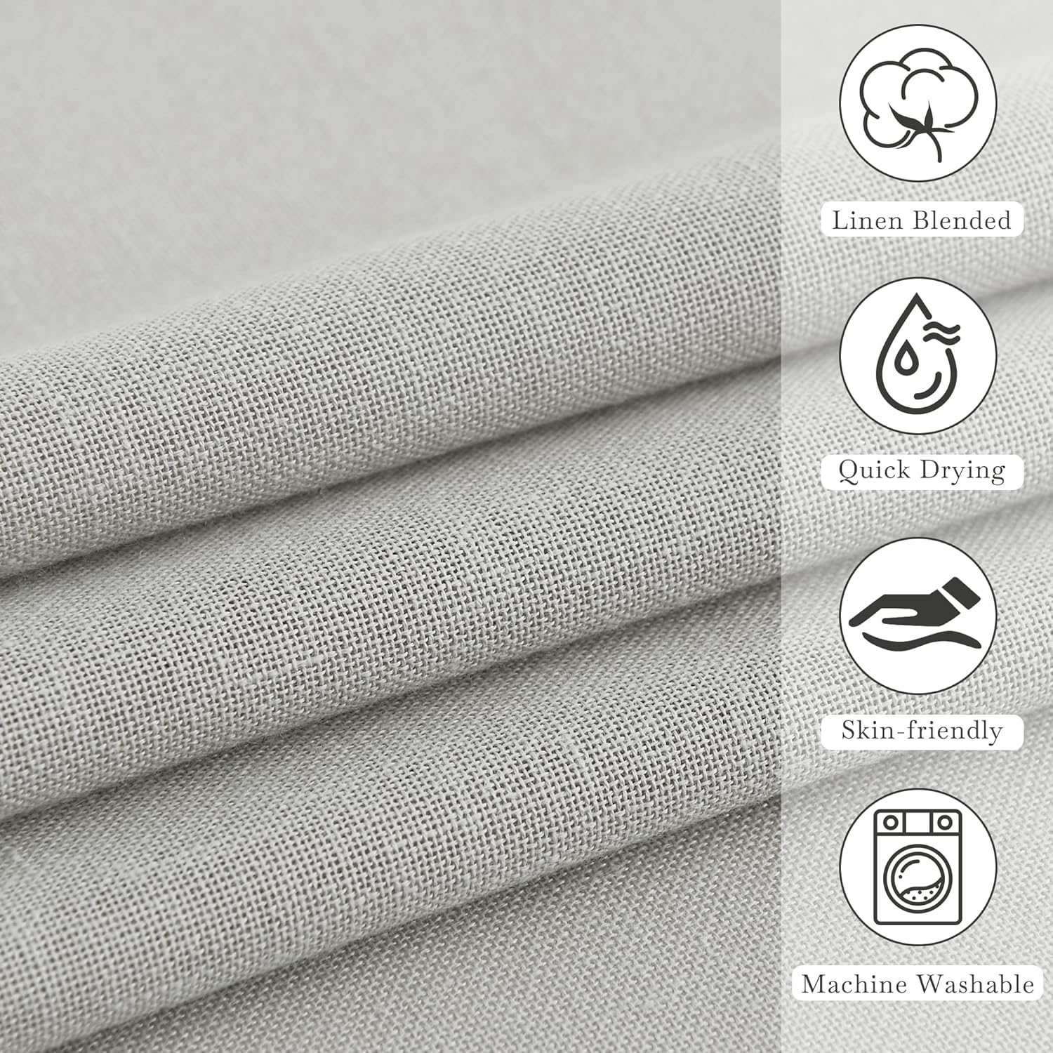 KGORGE Semi Sheer Linen Shower Curtain - 72x90 Inches Grey with Hooks