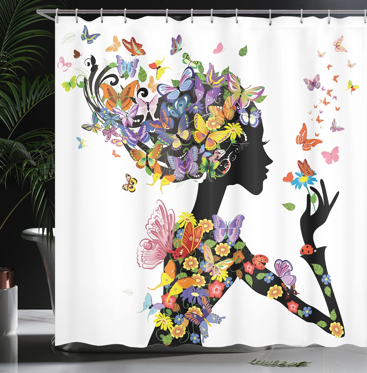 Ambesonne Butterflies Shower Curtain Set with Hooks 1