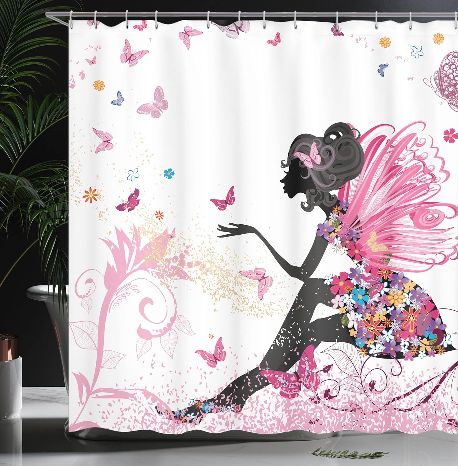 Ambesonne Fantasy Shower Curtain Set with Hooks 69x75 Inches Pale Pink