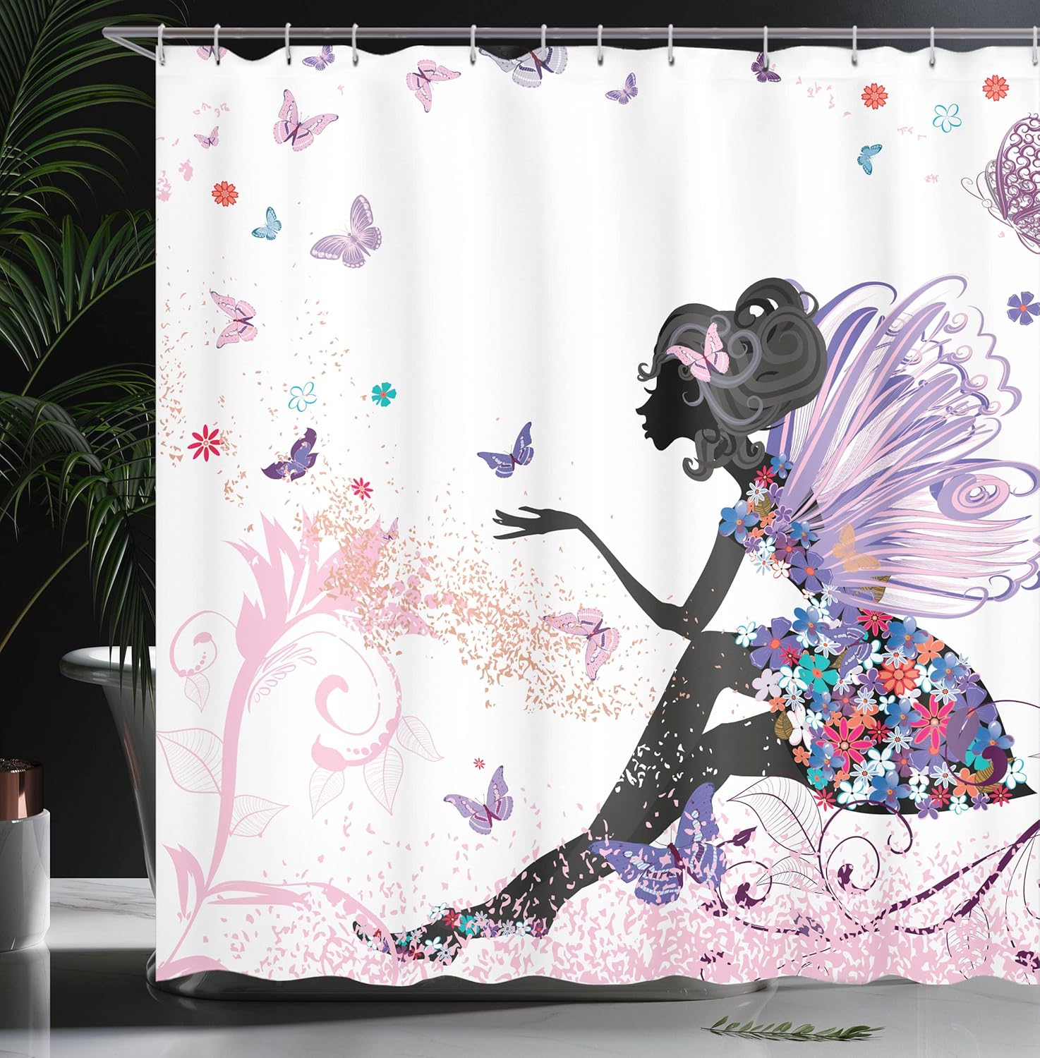 Ambesonne Fantasy Shower Curtain - Spring Girl Wings in Floral Dress