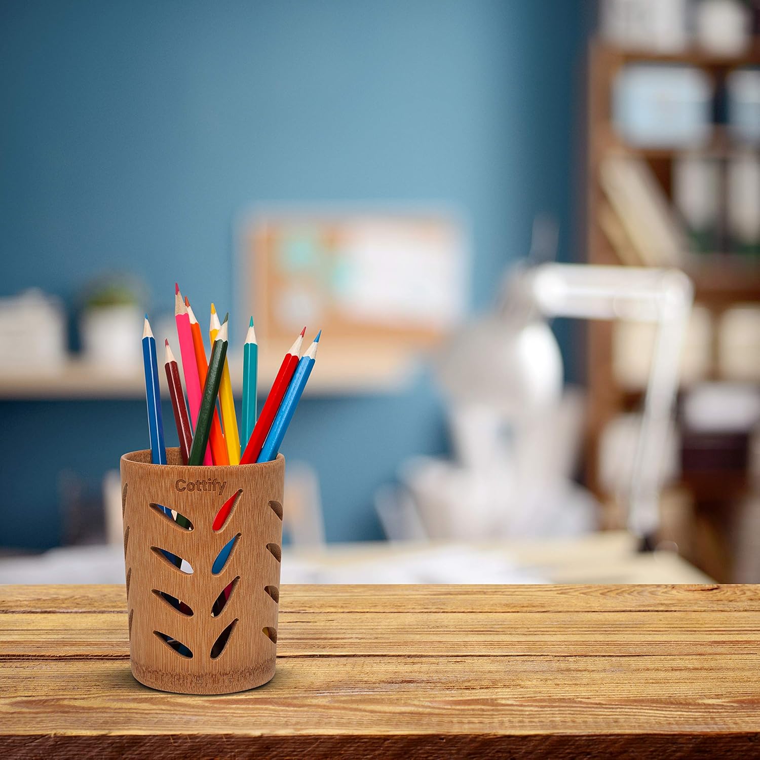 Cottify Eco-Friendly Bamboo Toothbrush Holder with Drain