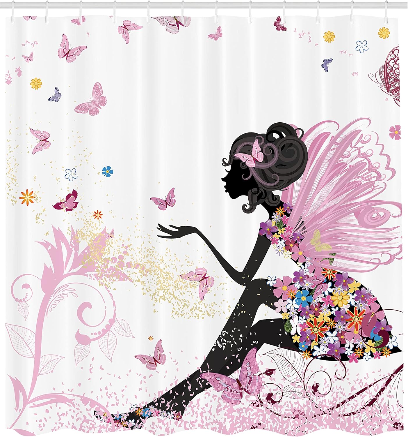 Ambesonne Fantasy Shower Curtain Set with Hooks 69 x 84 Soft Pink