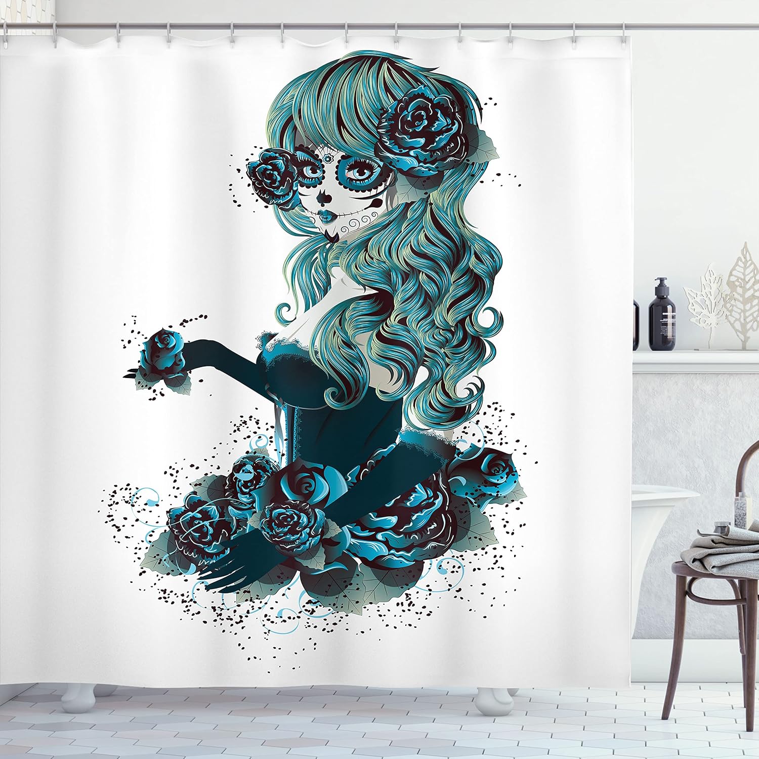 Ambesonne Skull Shower Curtain Set with Hooks
