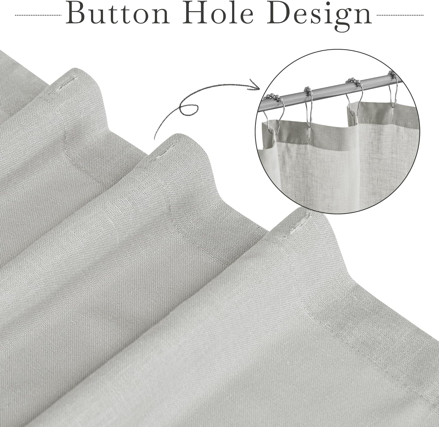 KGORGE Semi Sheer Linen Shower Curtain - 72x90 Inches Grey with Hooks