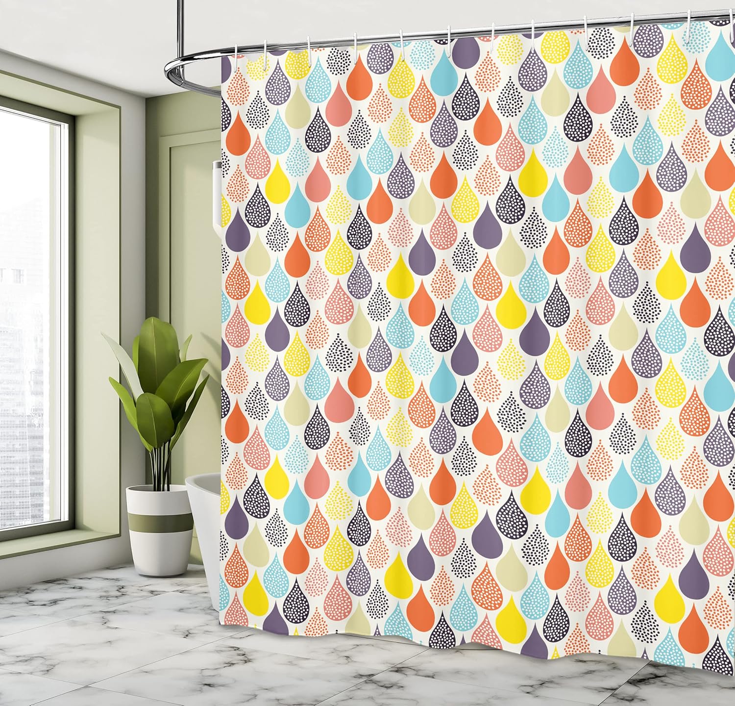 Ambesonne Geometric Shower Curtain with Hooks - Pale Blue