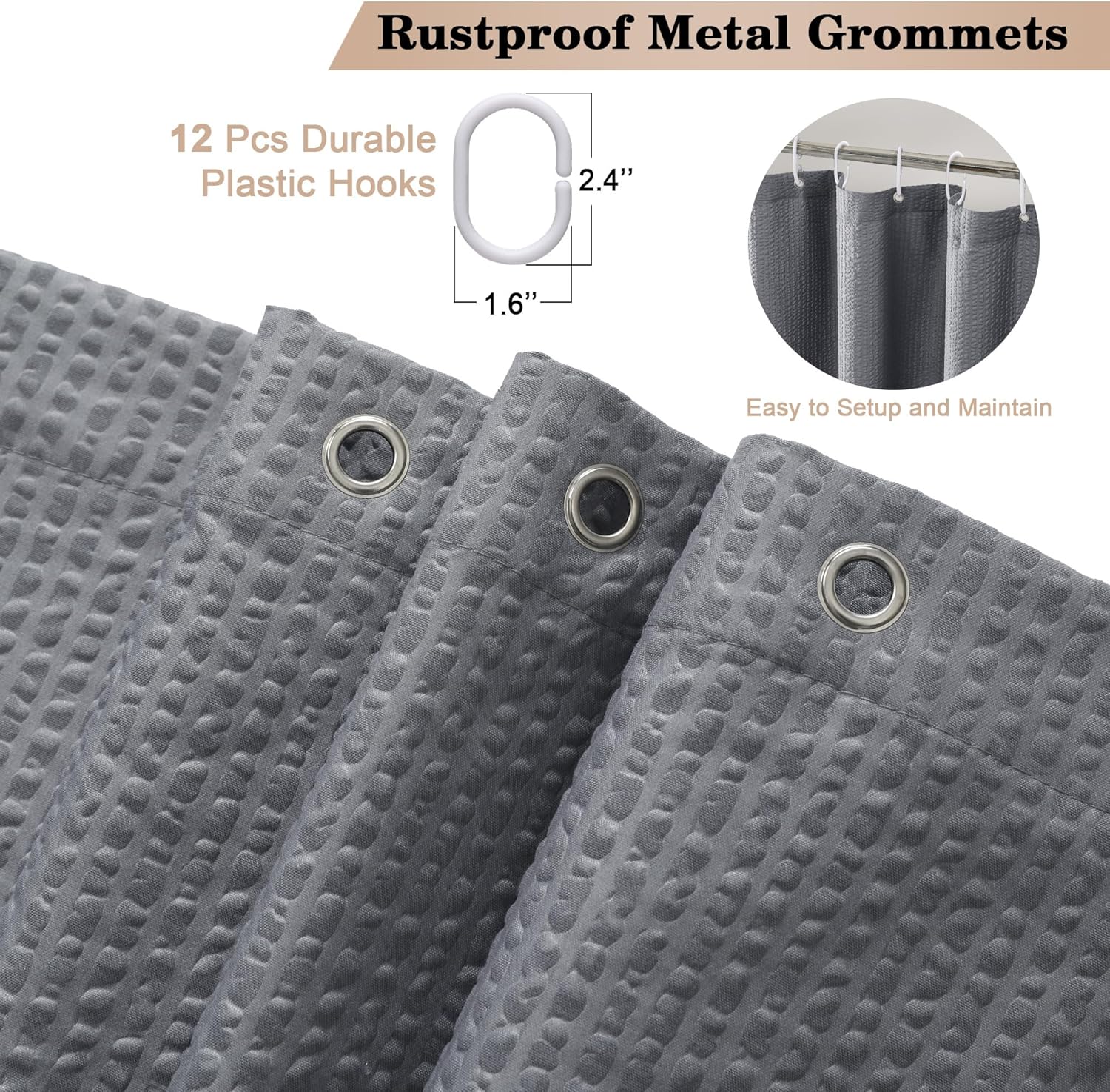 OVZME Berry Grey Shower Curtain Set with 12 Hooks
