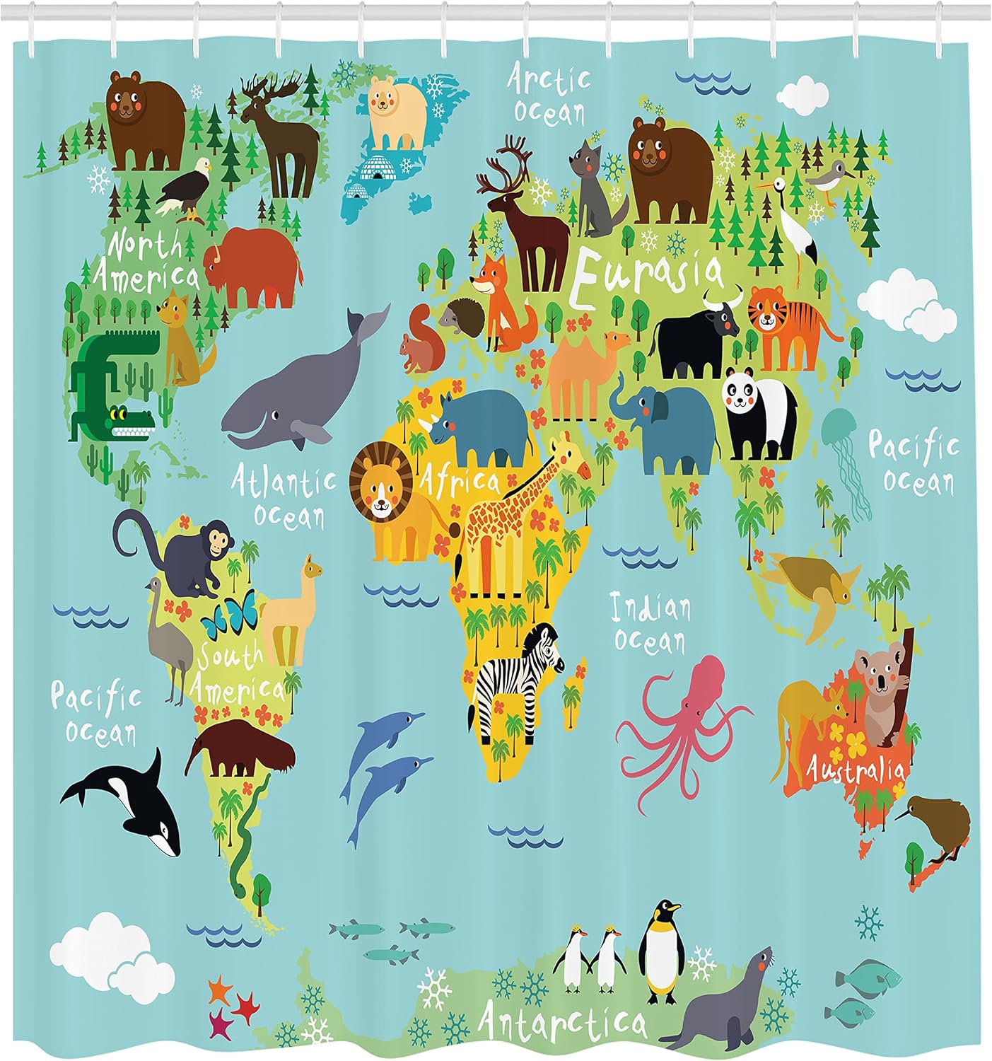 Ambesonne Cartoon World Map Shower Curtain Set