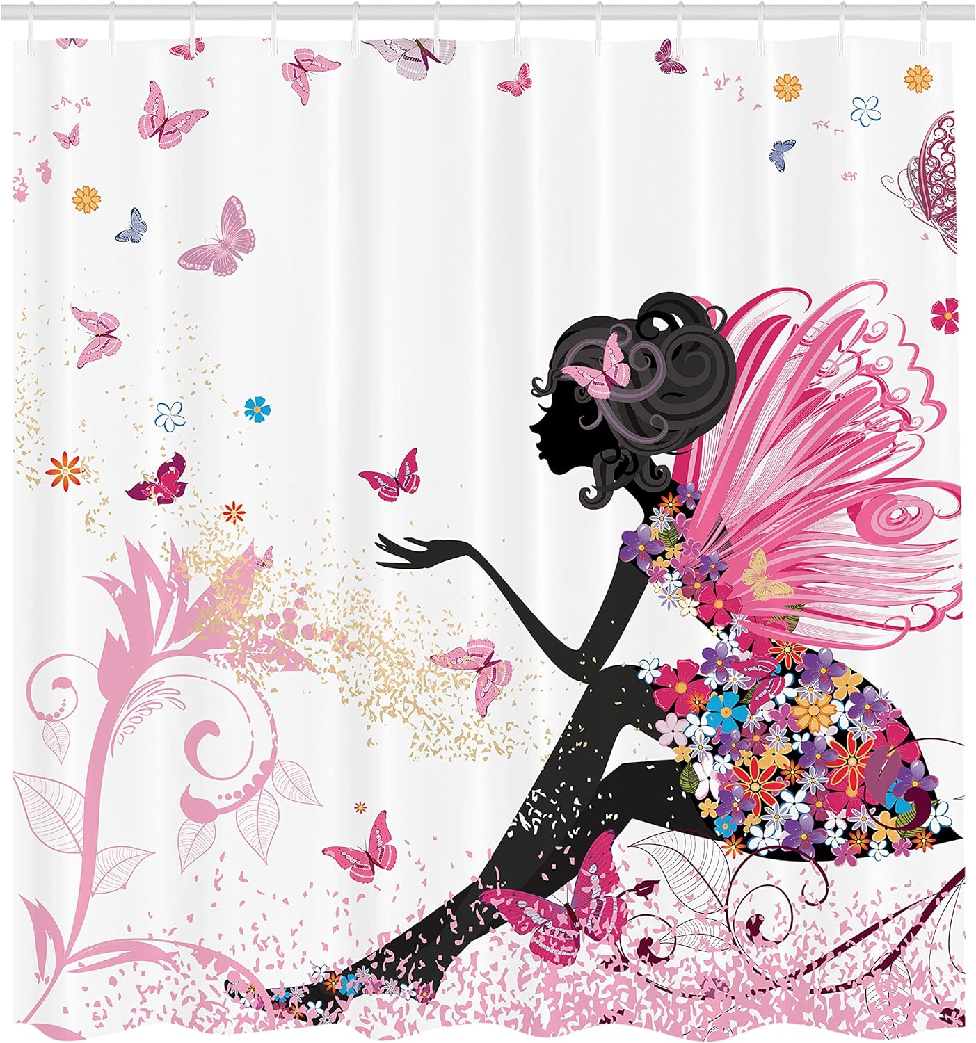 Ambesonne Fantasy Shower Curtain Set with Hooks 69x75 Inches Pale Pink