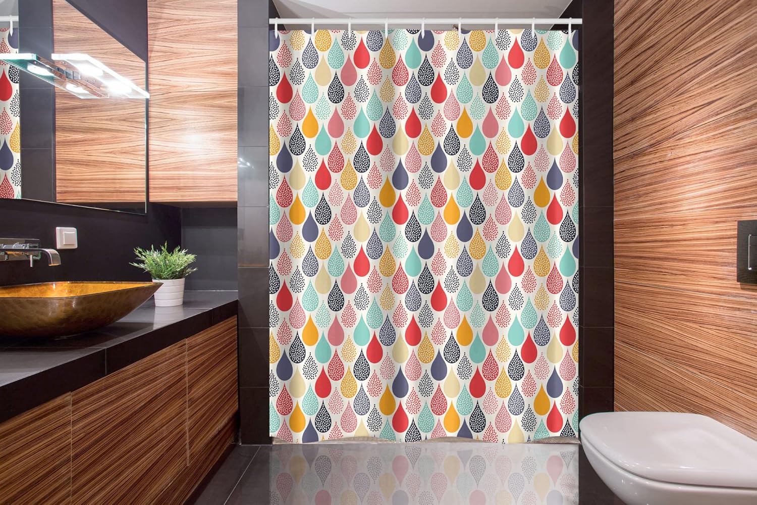 Ambesonne Geometric Raindrops Shower Curtain Set with Hooks