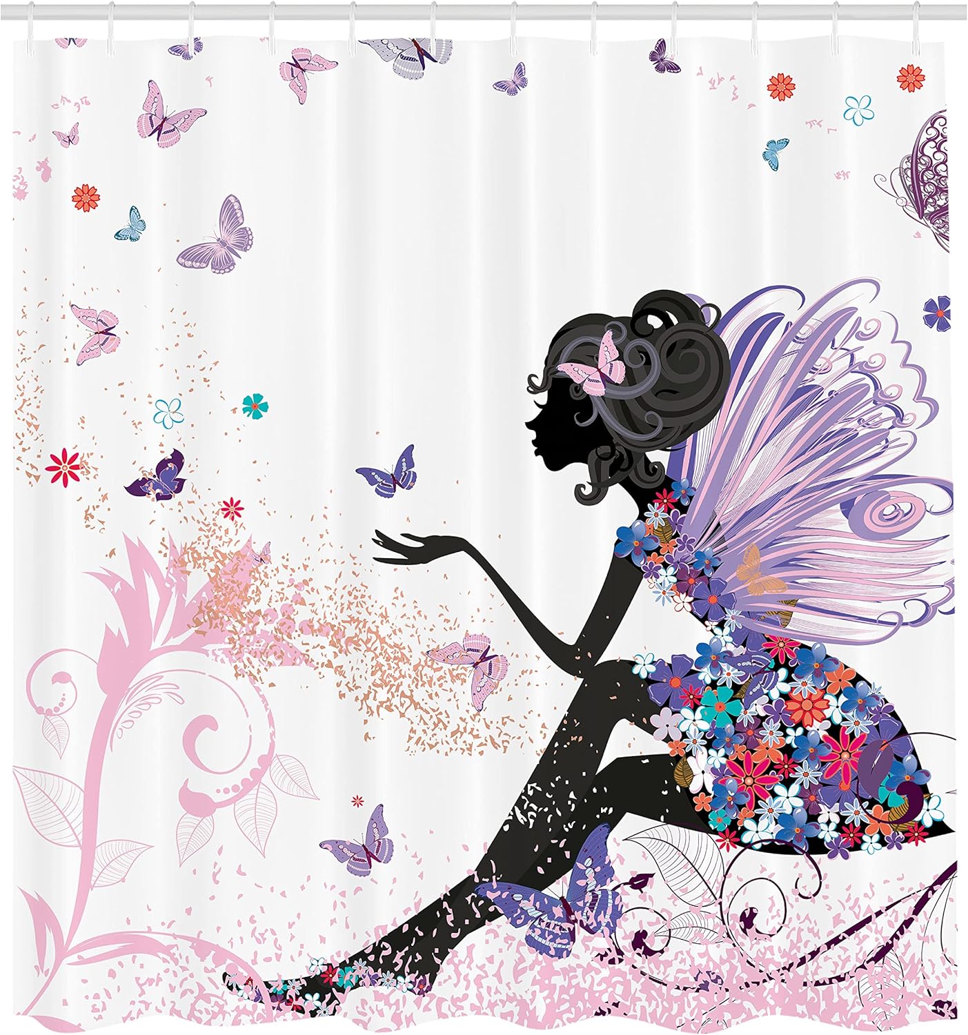 Ambesonne Fantasy Shower Curtain - Spring Girl Wings in Floral Dress