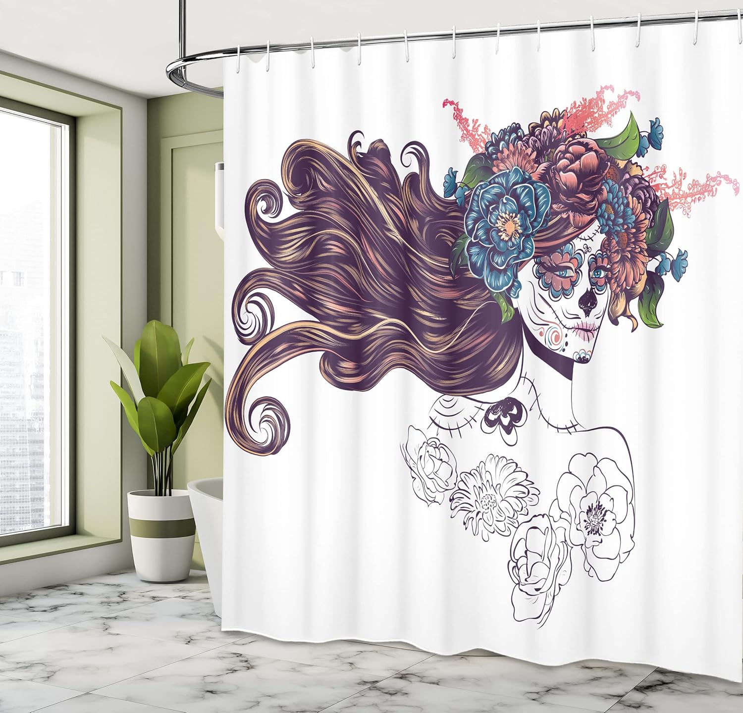 Ambesonne Ethnic Shower Curtain Set with Hooks 69 x 75 Purple Green