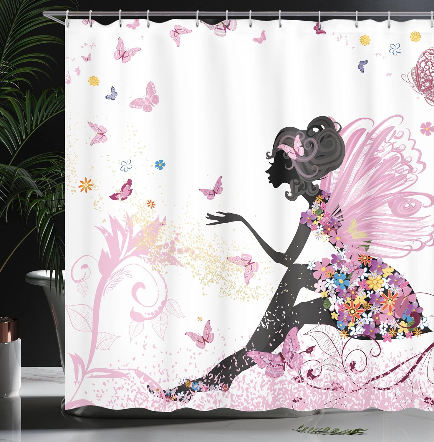 Ambesonne Fantasy Shower Curtain Set with Hooks 69 x 84 Soft Pink