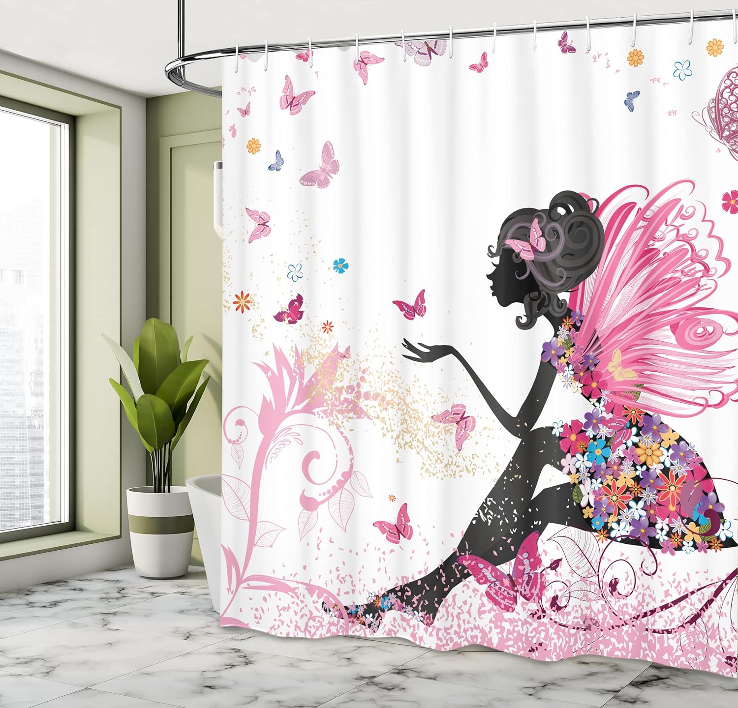 Ambesonne Fantasy Shower Curtain Set with Hooks 69x75 Inches Pale Pink