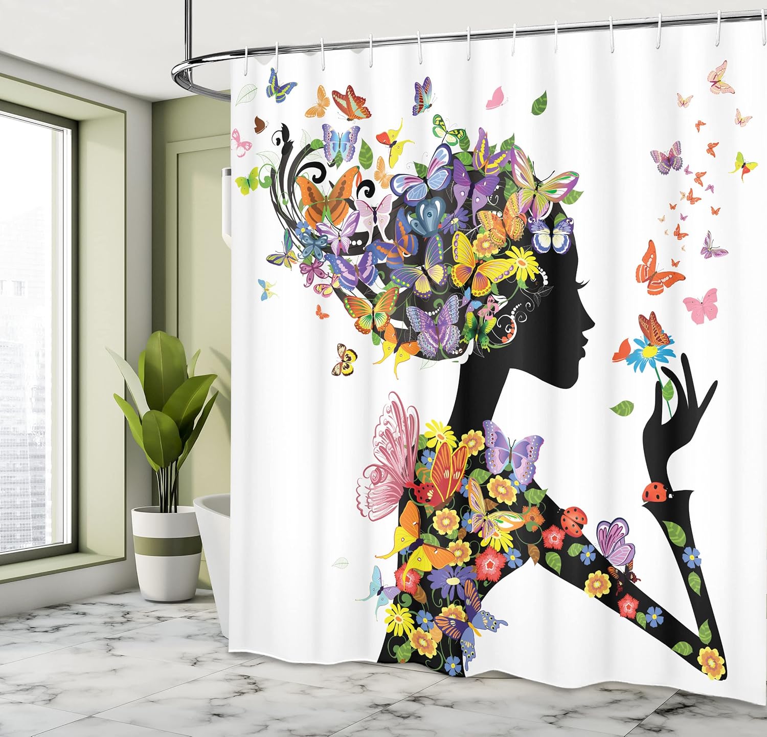Ambesonne Butterflies Shower Curtain Set with Hooks 1