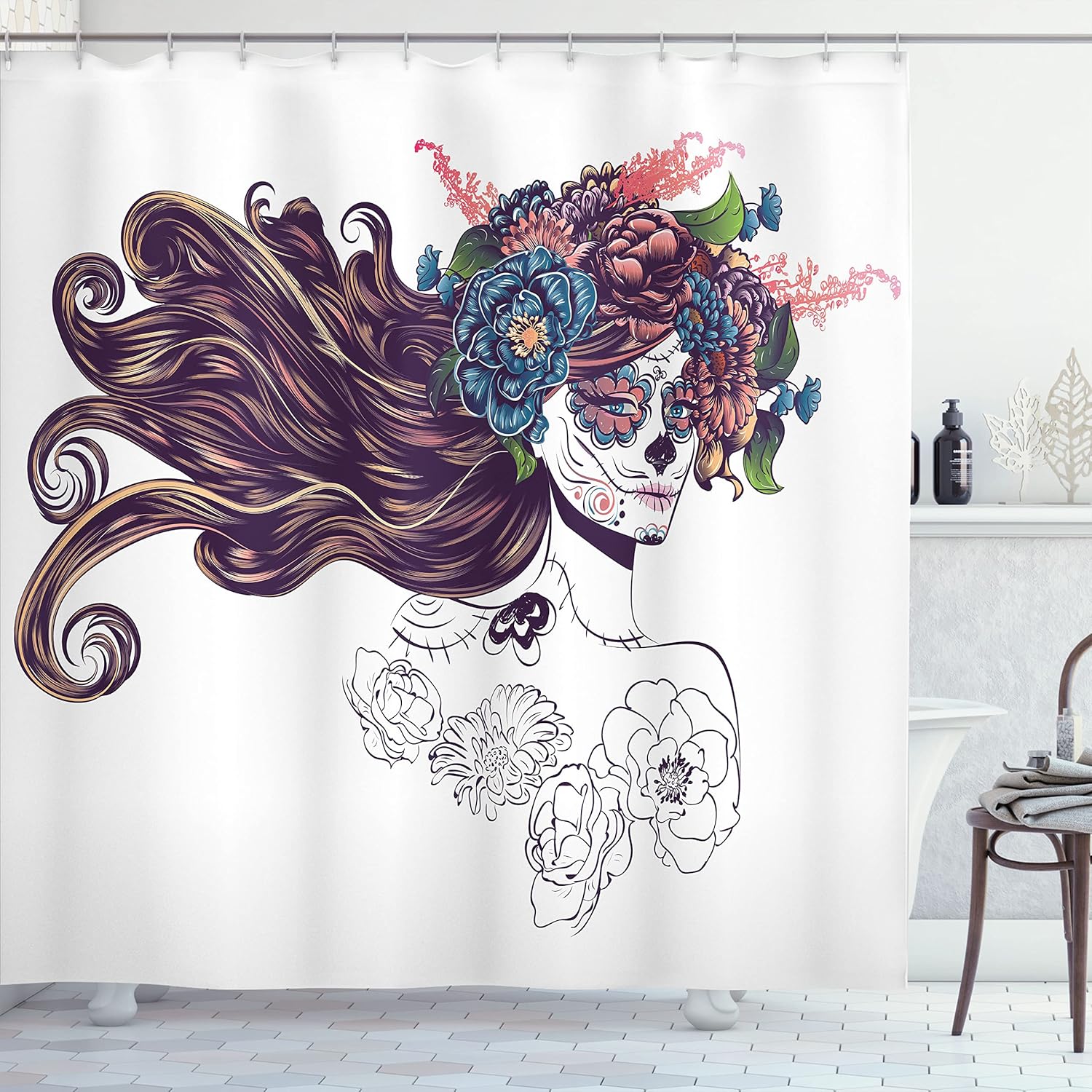 Ambesonne Ethnic Shower Curtain Set with Hooks 69 x 75 Purple Green