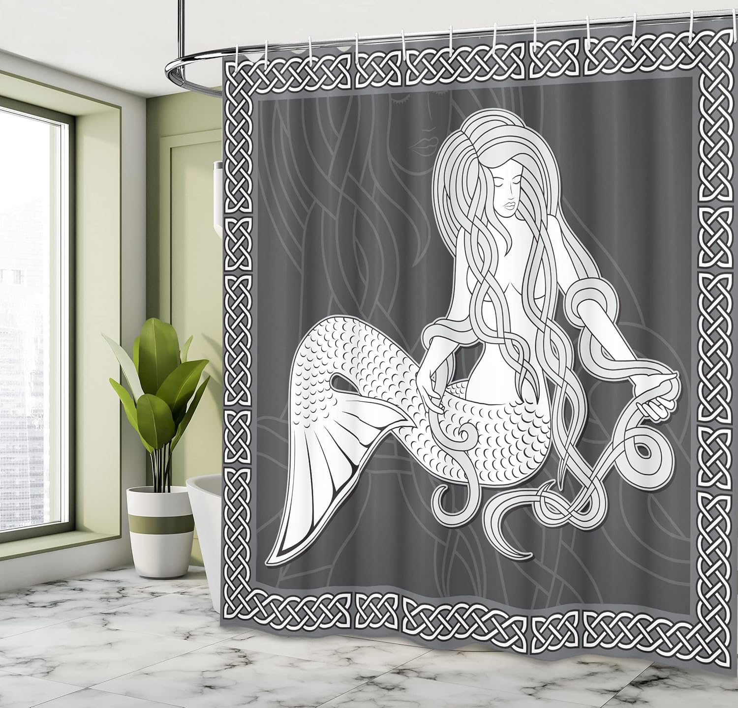 Ambesonne Mermaid Shower Curtain with Celtic Hooks