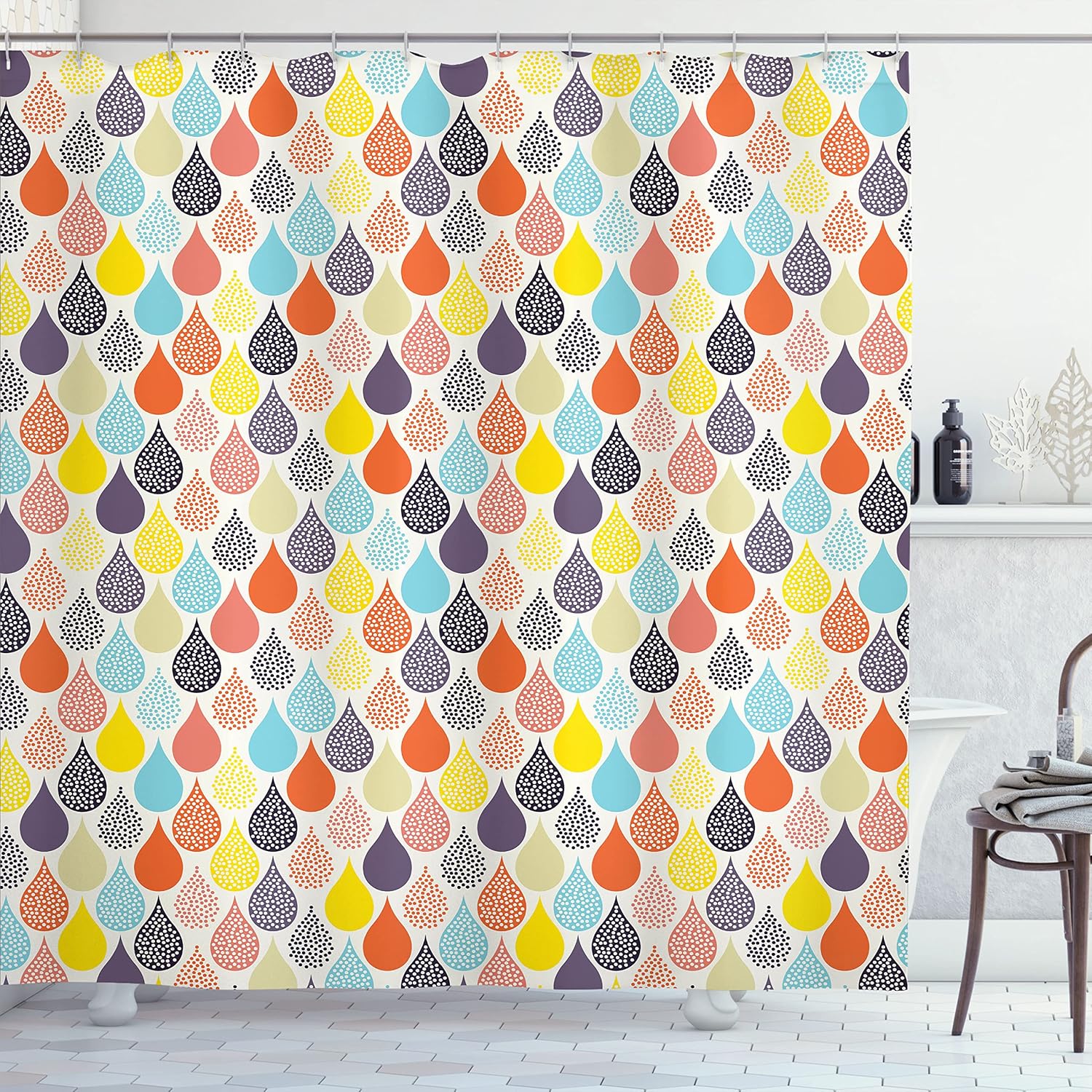 Ambesonne Geometric Shower Curtain with Hooks - Pale Blue